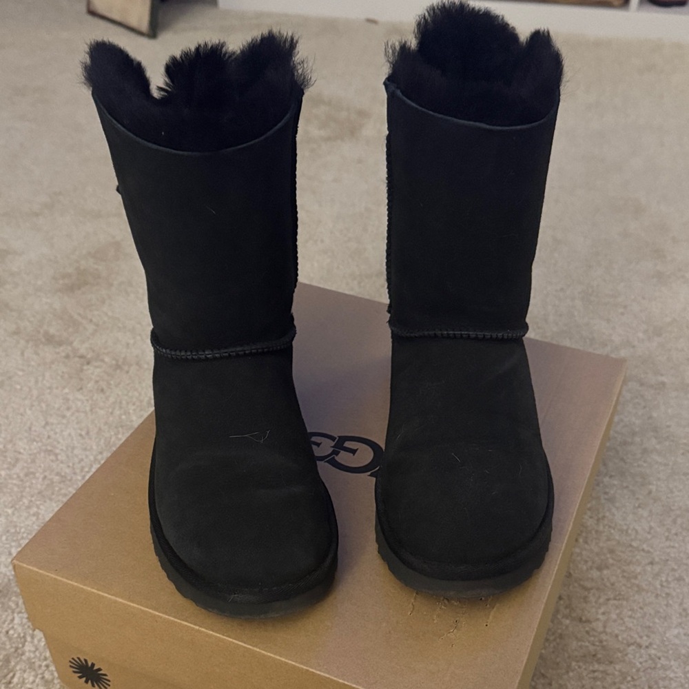 UGG Women's Classic Black Winter Boots- Bailey Bow